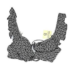 Sundazed Swimsuit Top Small(34B) Black White Flower Pattern Frilly Sleeve NWT